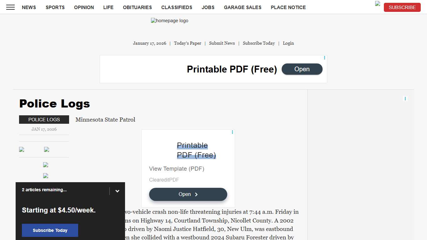 Police Logs | News, Sports, Jobs - The Journal